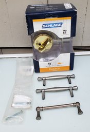 Schlage Deadbolt Door Lock (never Used) And Three Drawer Pulls