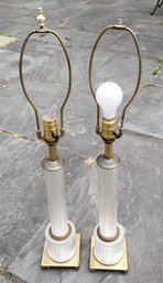 Pair Of Antique Glass And Brass Table Lamps - Both Working