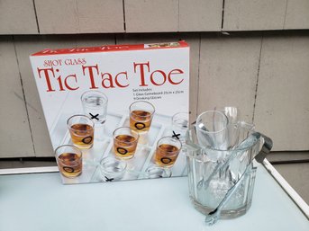 Glass Ice Bucket, Champagne Flutes And Tic Tac Toe Drinking Game