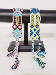 Lot Of Two New Indonesian Handwoven Geometric Colorful Friendship Anklets / Bracelets (Lot V)