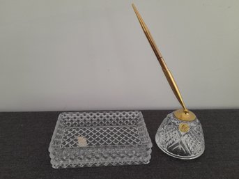 Lead Crystal Pen Holder/paper Weight And Tray