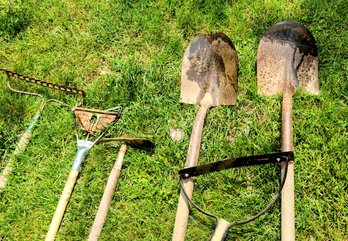 Grouping Of Old Garden Tools -