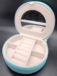 Blue Double Layer Faux Leather Jewelry Box