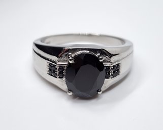 Thai Black Spinel Men's Ring In Stainless