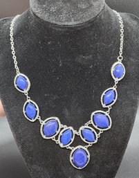 Lapis Necklace In Silvertone