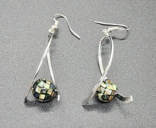 Handmade Abalone & Silver Over Earrings With Sterling Ear Wires