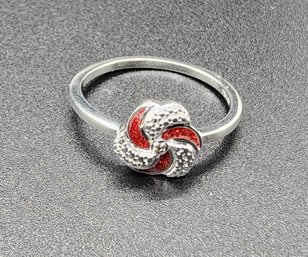 Red Diamond Accent Floral Ring In Rhodium Over Sterling