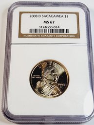 2008 D SMS Sacagawea Golden Dollar NGC MS67 Graded Slab