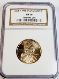 2008 P SMS Sacagawea Golden Dollar NGC MS66 Graded Slab