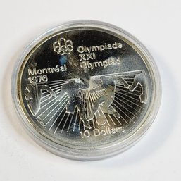 Large SILVER 1976 CANADA Elizabeth II Olympic Montreal  ' HOCKEY ' BU Proof Like  10 Dollar Coin