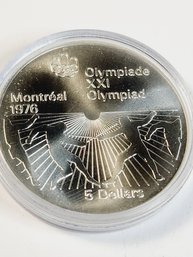 SILVER..1976 CANADA Elizabeth II Olympic Montreal 'Fencing' BU Proof Like 5 Dollar Coin