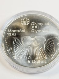 SILVER .. 1976 CANADA Elizabeth II Olympic Montreal 'Boxing' BU Proof Like 5 Dollar Coin