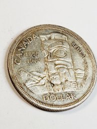 1958 CANADA British Columbia Centennial Totem Pole Large Silver Dollar Coin