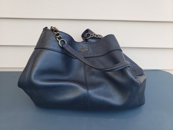 Coach Leather Shoulder Handbag Metallic Blue