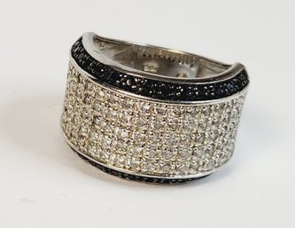 Vintage White And Black Diamond Cluster Sterling Silver Ring