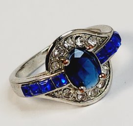 Unique Sterling Silver Blue Stone And Studded Modern Design Ring