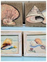 2 Pairs Of Shell Prints,  One Set Is A Print Signed Barbara Fleri The Other Is On Canvas Or Cloth