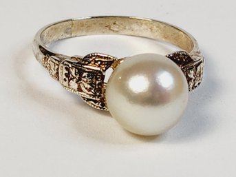 Incredible  Sterling Silver Giant Real White Cultured Pearl Ring