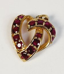 Beautiful 14k Yellow Gold Garnet Stones Heart Shaped Pendant