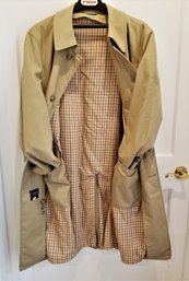 Men's Classic Long Length Single Breasted Lined Trench Coat Size 44R