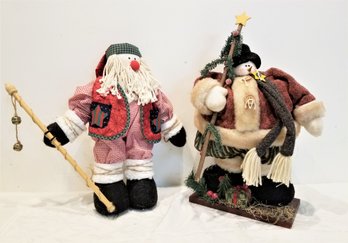 Adorable Rustic 15' Campy Santa Doll Weighted Doorstop And Primitive Large Snowman Doll