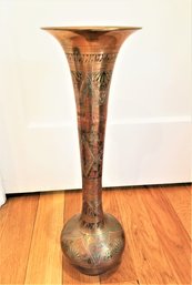 Tall 19'Hand-Etched Solid Brass Fluted Vase Made In India