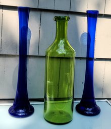 Three Extra Tall Art Glass Vases -look Great With Sunflowers!!