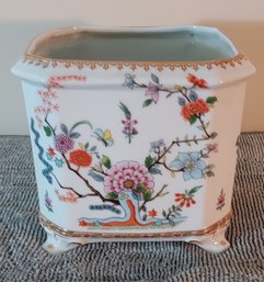 Beautiful Vintage Oriental Floral Motif Square Porcelain Pot