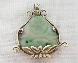 Vintage Jadeite & Sterling Silver Buddha Pendant