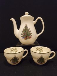 Cuthbertson England Original Christmas 8.5' Tree Coffeepot & Two Handled Coffee Cups