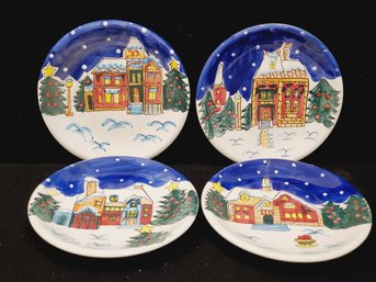 Set Of Four Christmas Themed Pottery Dinner Plates By World Bazaar Inc.