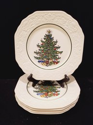 Five Cuthbertson England Dickens Embossed Christmas Tree Dinner Plates