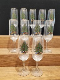 Eleven Cuthbertson England Christmas Tree Champagne Glasses