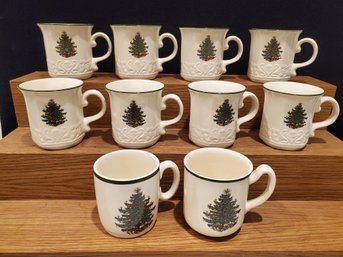 Ten Cuthbertson England Christmas Tree & Dickens Handled Mugs (Lot 3)