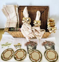 Grouping Of Nautical Coasters And Napkin Rings Plus Four Sqaure Rattan Placemats & More