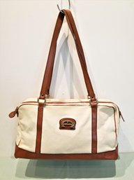 RARE Vintage Etienne Aigner Ivory Bag With Leather Trim