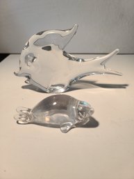 Two Swedish Glass Artists Hadeland's Crystal Sea Lion Paired With Ronnenberg's Crystal Fish