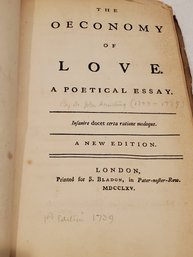 Antique 1739 New Edition Dr. John Armstrong The Oeconomy Of Love Of Poetical Essay Softcover Book