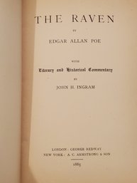 Antique 1885 The Raven By Edgar Allen Poe With Commentary By John H. Ingram Hardcover Book