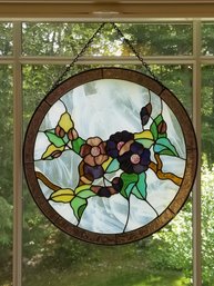 Beautiful Colorful Round Stained Glass Floral Design Hanging Window Art