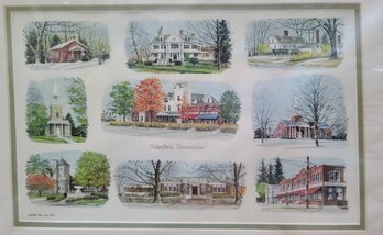 Matted But Unframed Print Of Various Ridgefield, CT Landmarks
