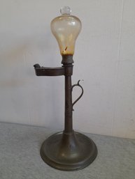 18th Century Pewter And Glass Oil Lamp
