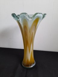 Vintage Art Glass Hand Blown Scalloped Vase