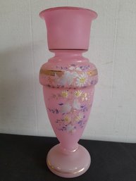 OPALINE PINK GLASS FLORAL PAINTED VASE