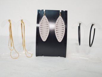 Three Pairs Of New Earrings-alpha Gray Suede, Black Matte Hoops, Snake Chain Link Dangle(Lot TT)