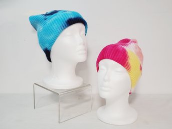 Two New Ladies Blue & Pink Riah Fashion Slouchy Knit Winter Hats