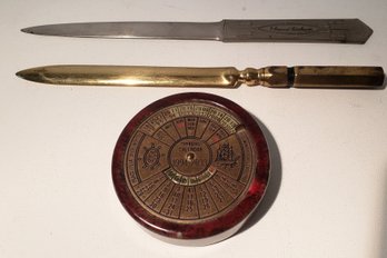 Engraved Letter Openers Paired With Granite Nautical Brass  40 Yr. Calendar/paperweight