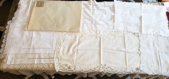 Vintage Linens Including A Beautiful Crocheted Table Cloth