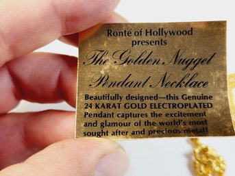 Ronte Of Hollywood The Golden Nugget 24 Karat Gold Electroplated Pendant Necklace NEW