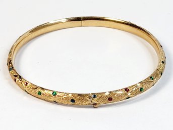 Beautiful 10K Yellow Gold With Gemstones Bangle Hidden Clasp Bracelet (matching Item)